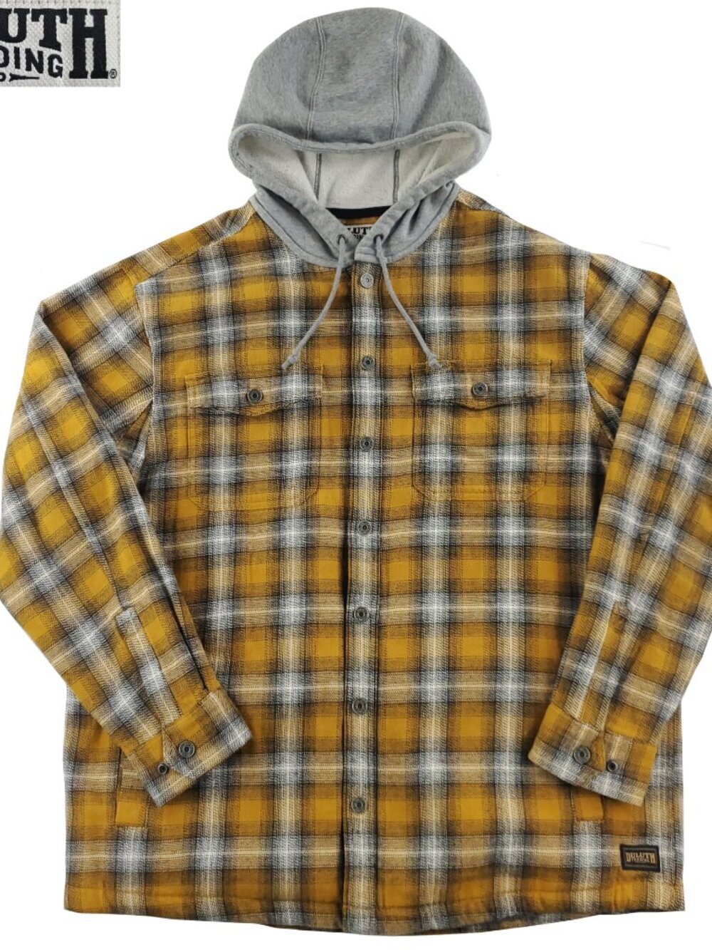 Duluth Trading Flapjack Hooded Shirt Jacket Plaid Fleece Lined Men's XL Relaxed
